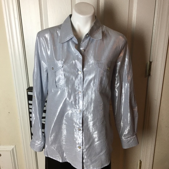 RUBY Rd. button up silver blouse size 16 - Picture 7 of 8